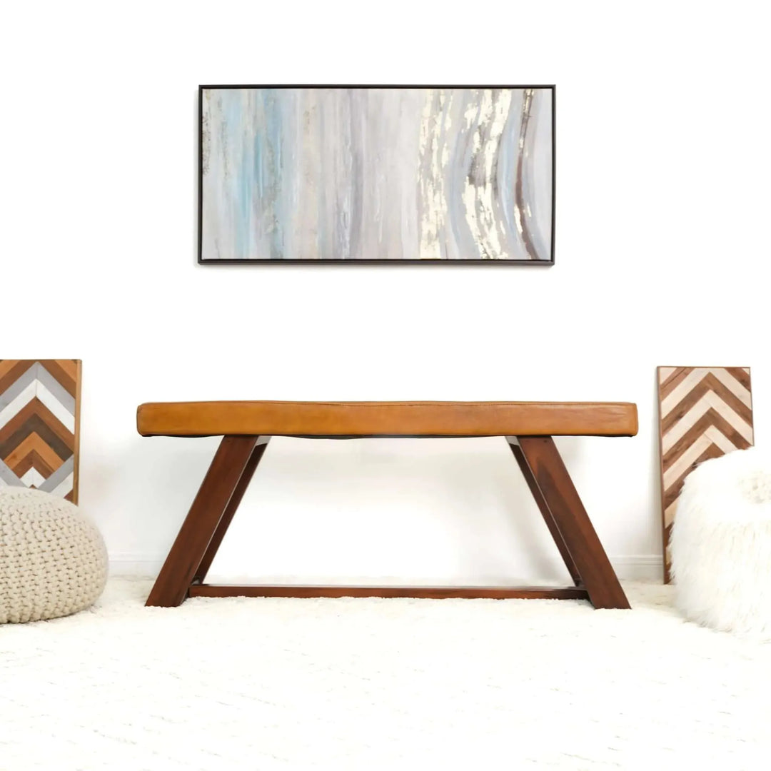 Marley Genuine Leather Bench In Tan