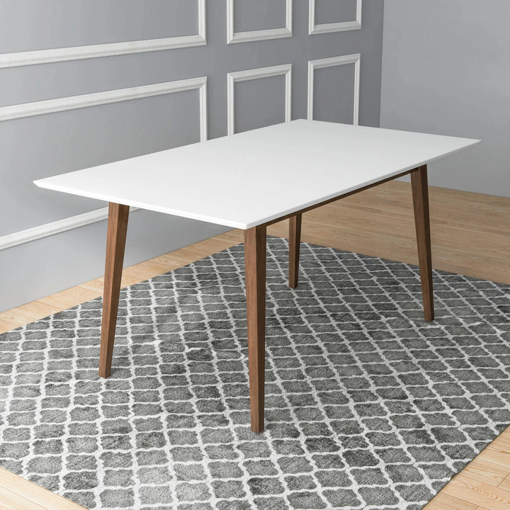Mary Modern Style Solid Wood Rectangular Dining Kitchen Table 63" White