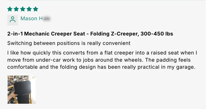2-in-1 Mechanic Creeper Seat - Folding Z-Creeper, 300-450 lbs customer review screenshot 3