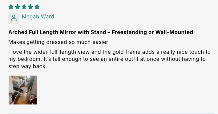 Arched Full Length Mirror with Stand – Freestanding or Wall-Mounted customer review screenshot 5