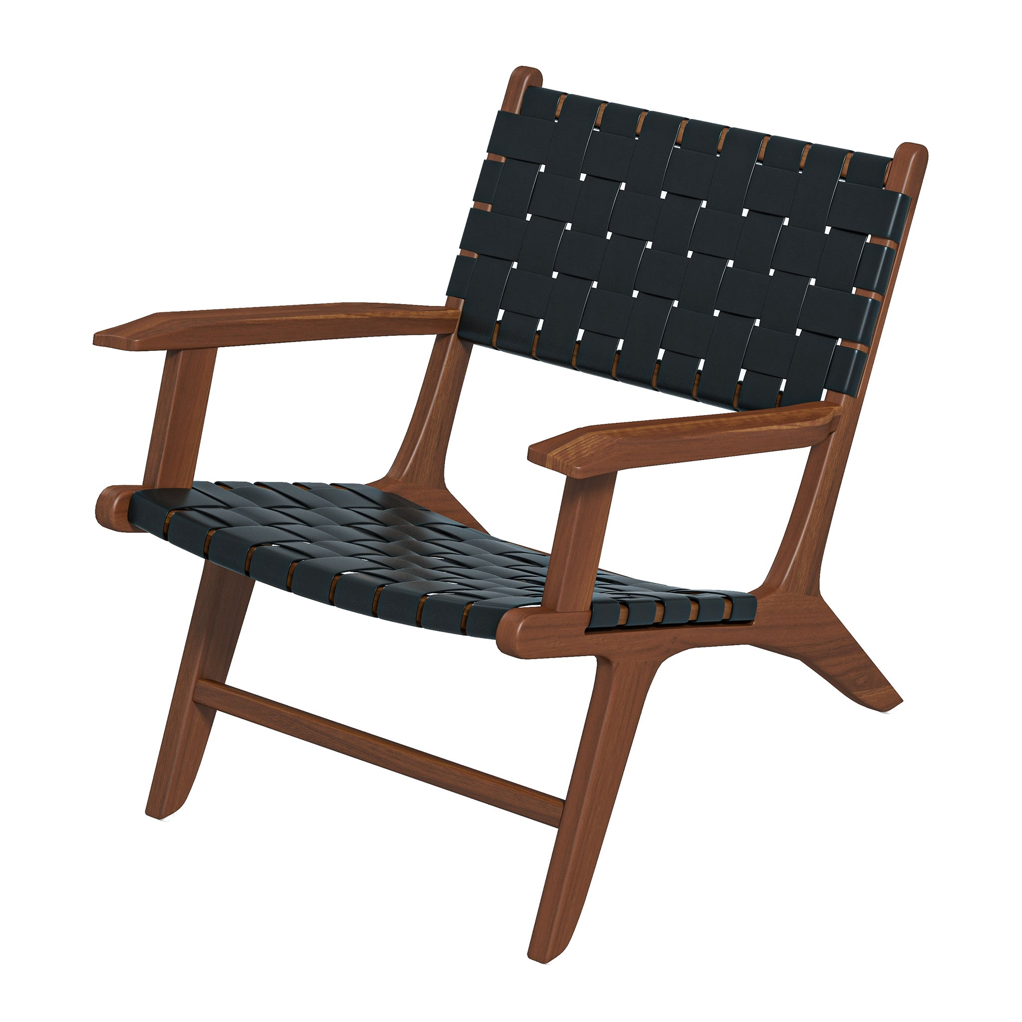 Melody Black Strap Leather Teak Wood Lounge Chair Black