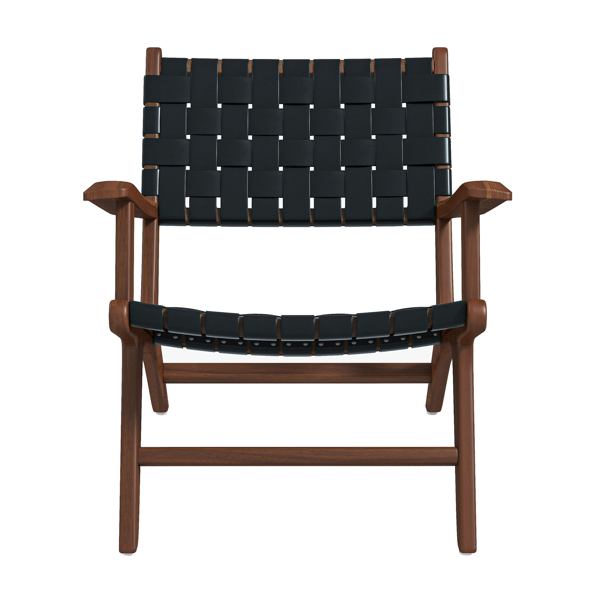 Melody Black Strap Leather Teak Wood Lounge Chair Black