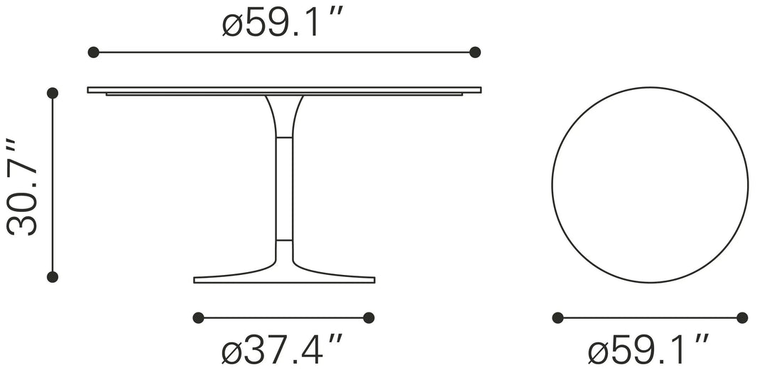 Metropolis Dining Table 60 Inch Gray & Silver