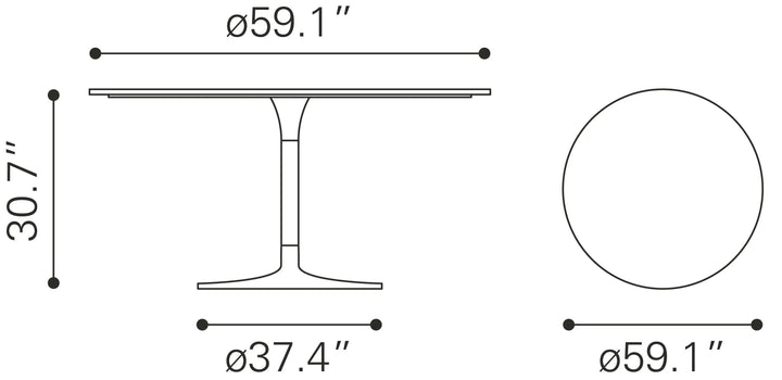 Metropolis Dining Table 60 Inch Gray & Silver