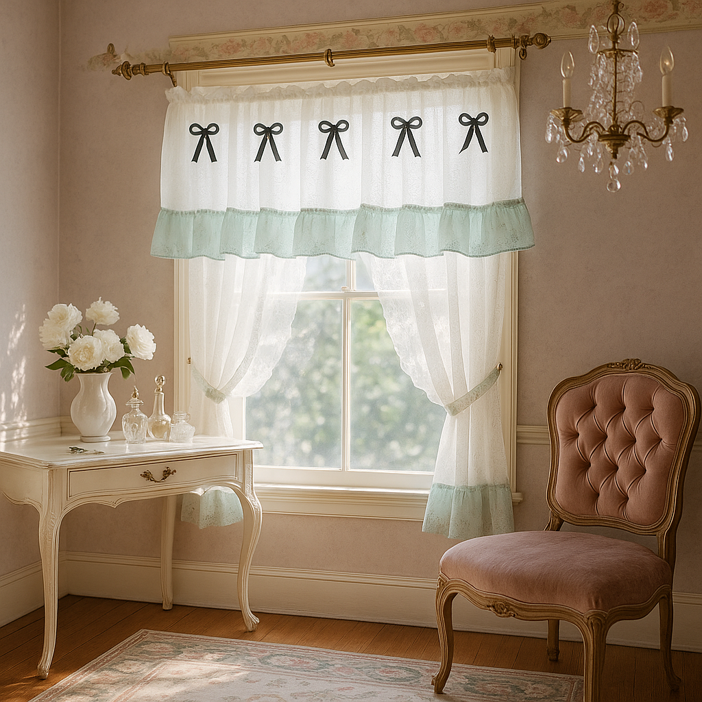 Mint Bowknot Café Valance