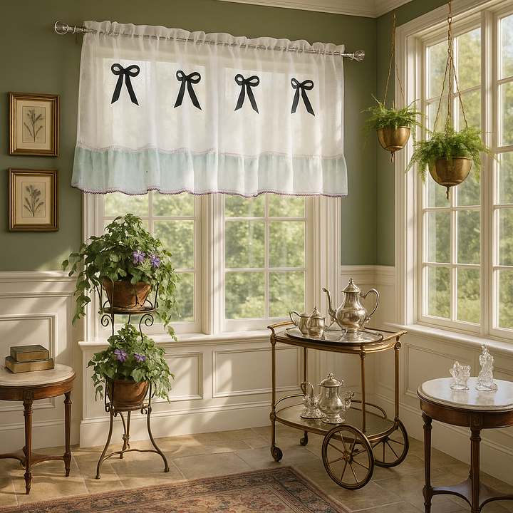 Mint Bowknot Café Valance