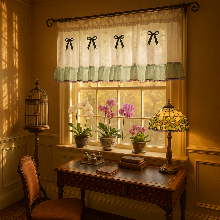 Mint Bowknot Café Valance