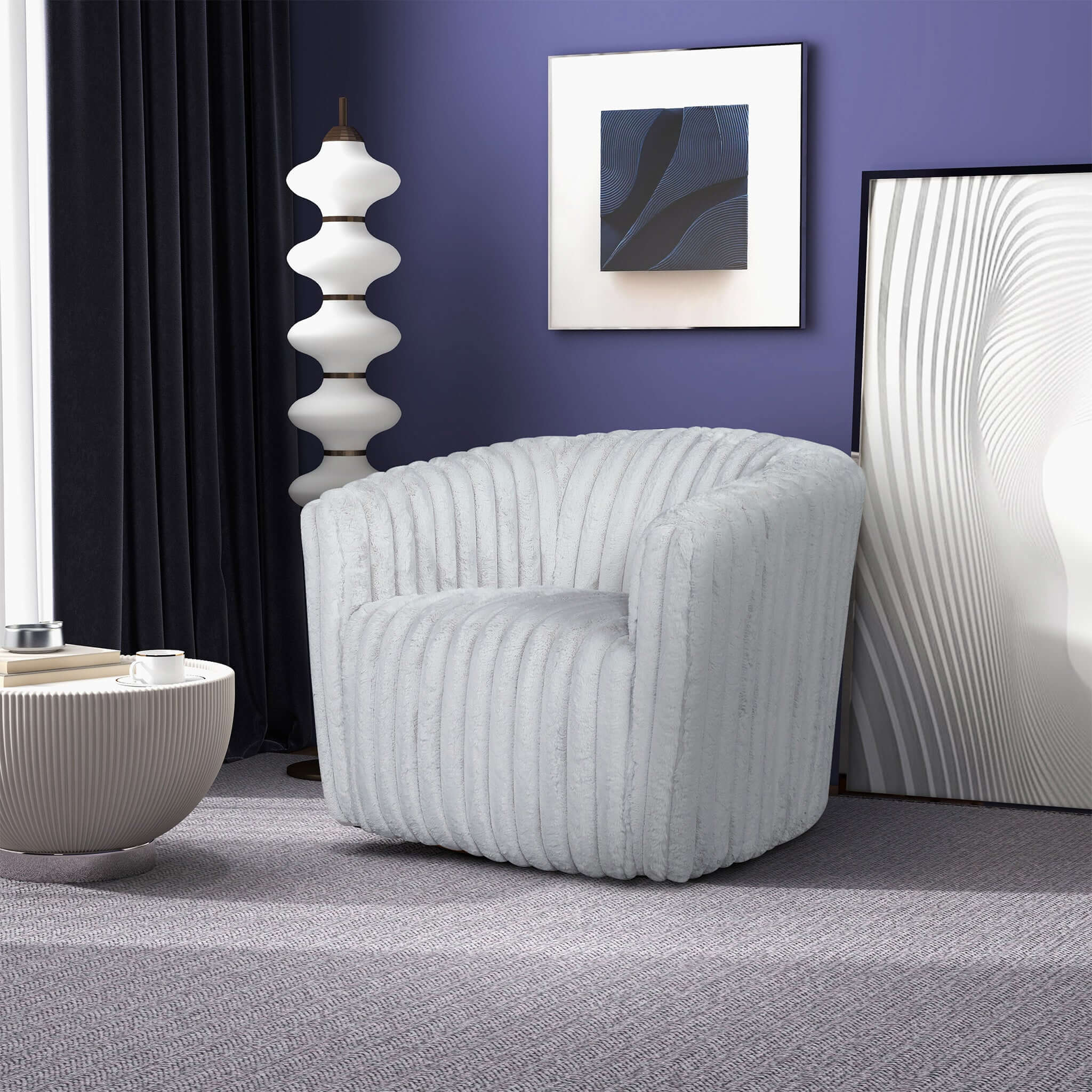 Mira Light Grey Velvet Swivel Chair