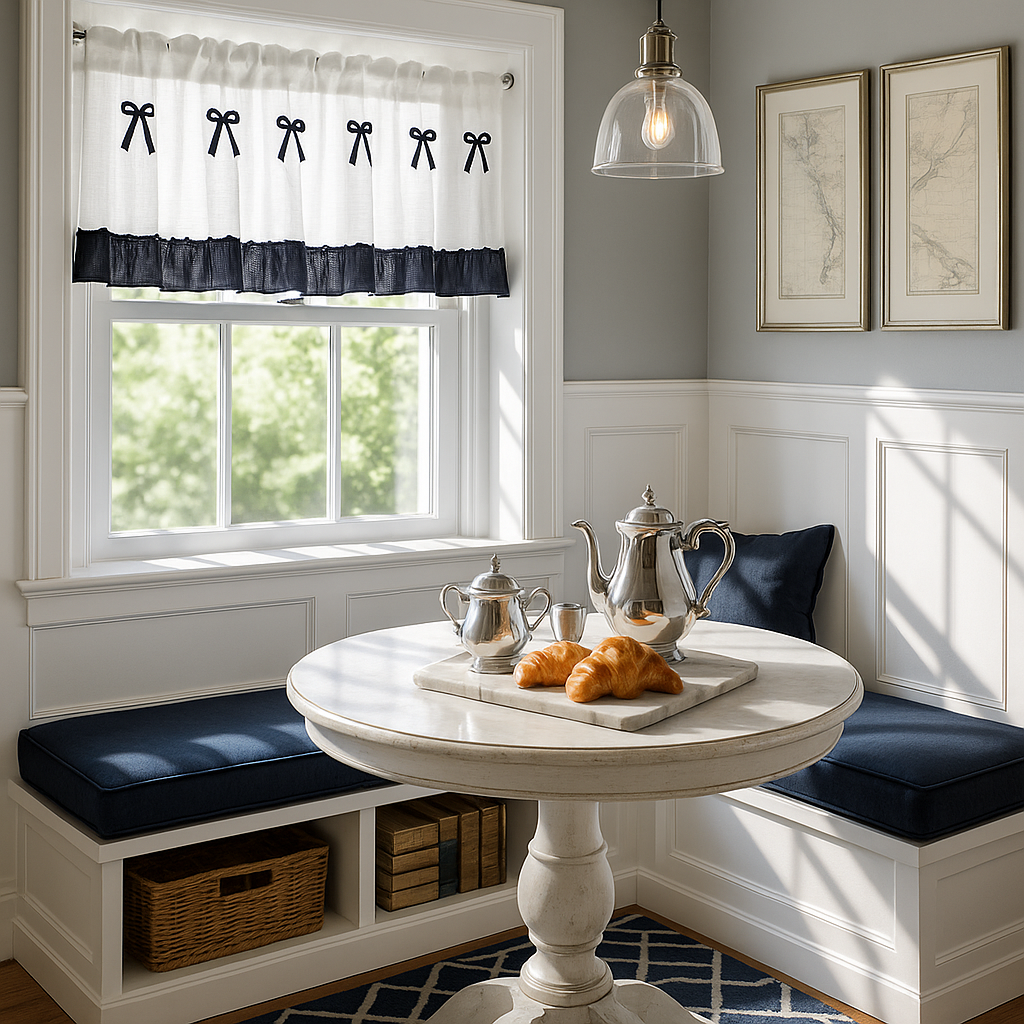 Navy Blue Bowknot Café Valance