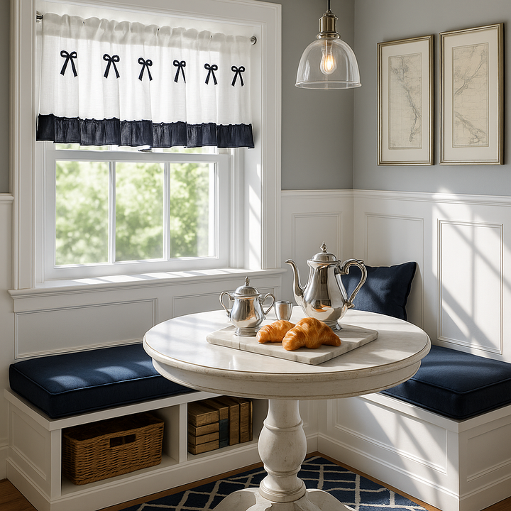Navy Blue Bowknot Café Valance
