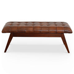 Maja Mid Century Modern Tan Leather Bench