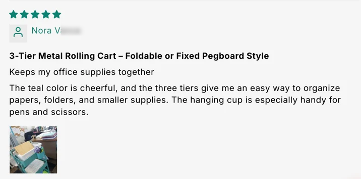 3-Tier Metal Rolling Cart – Foldable or Fixed Pegboard Style customer review screenshot 5