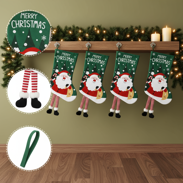 Christmas Stockings with Cute Legs with Classic Elk Snowman Santa Claus Elements for Holiday Christmas Party