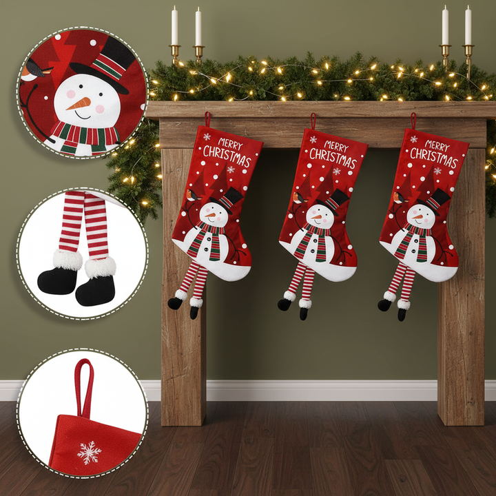 Christmas Stockings with Cute Legs with Classic Elk Snowman Santa Claus Elements for Holiday Christmas Party