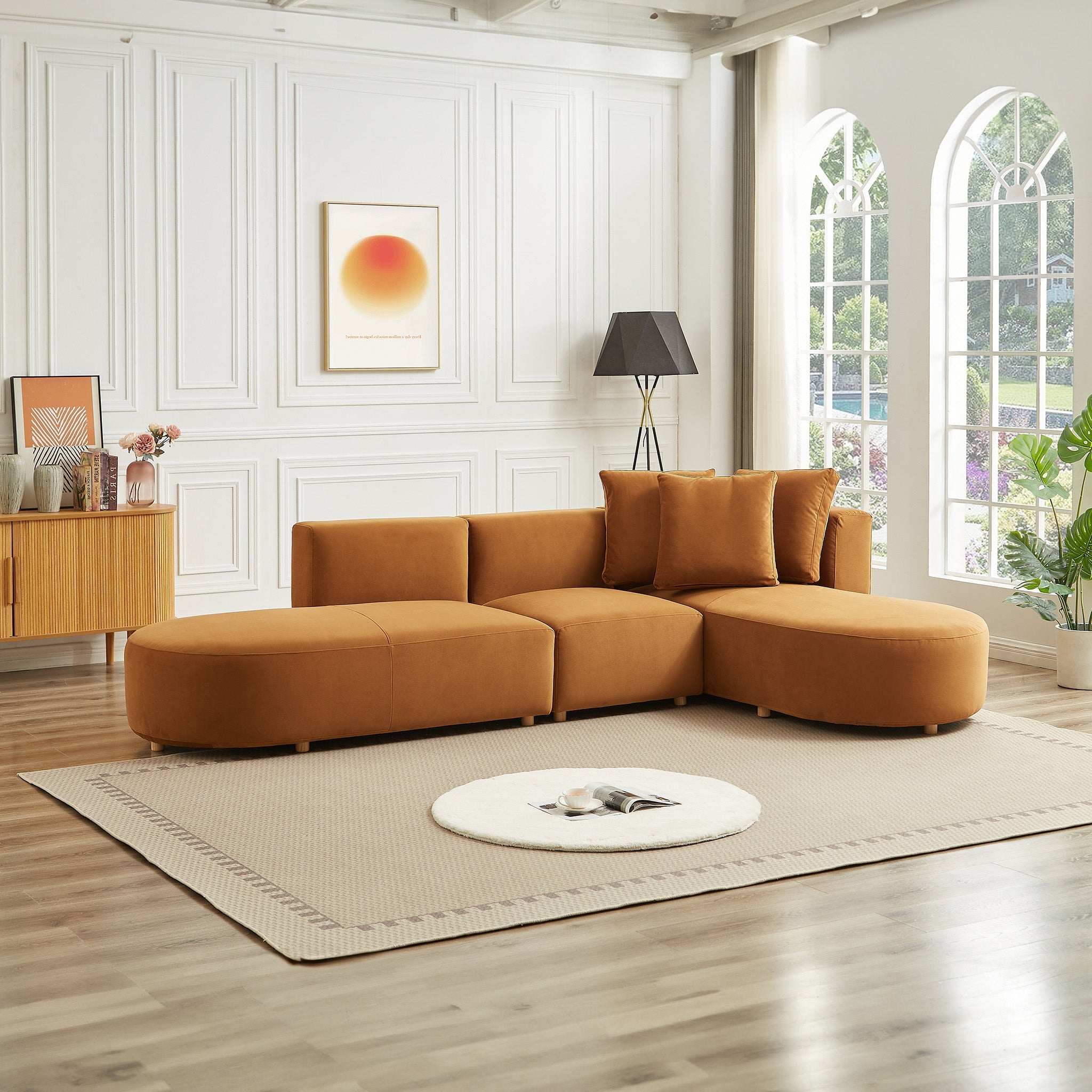 Orby Velvet Sectional Sofa Right Facing