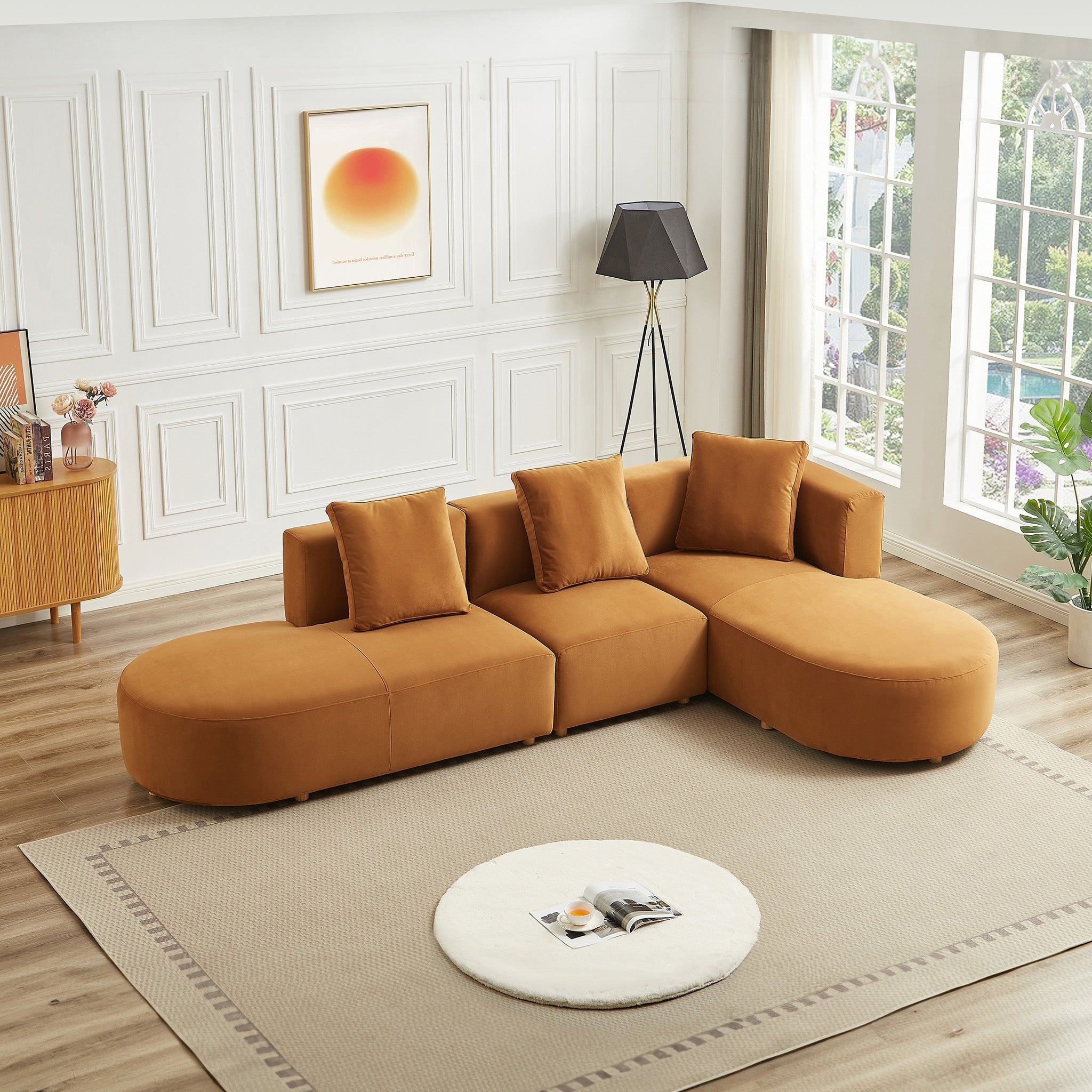 Orby Velvet Sectional Sofa Right Facing