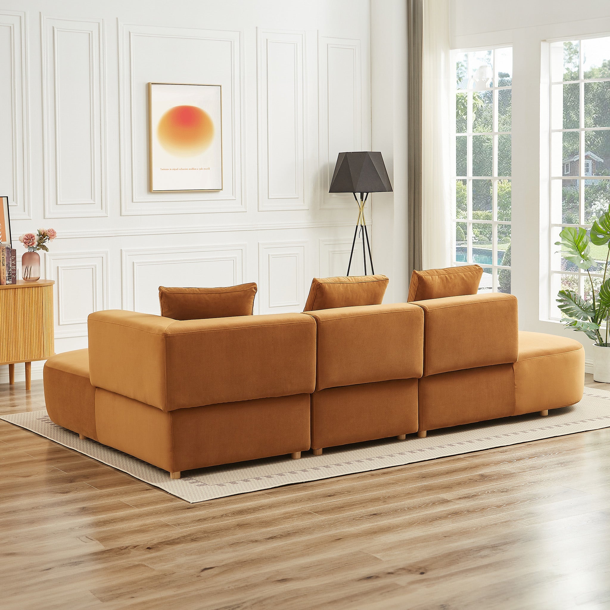 Orby Velvet Sectional Sofa Right Facing