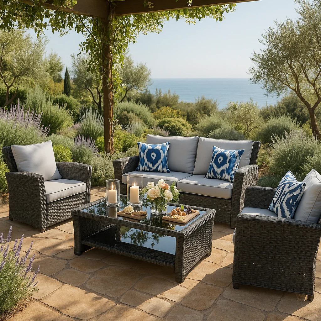 Exclusive 4-Pieces PE Rattan Wicker Outdoor Patio Furniture Set - Premium Gray Cushion Collection