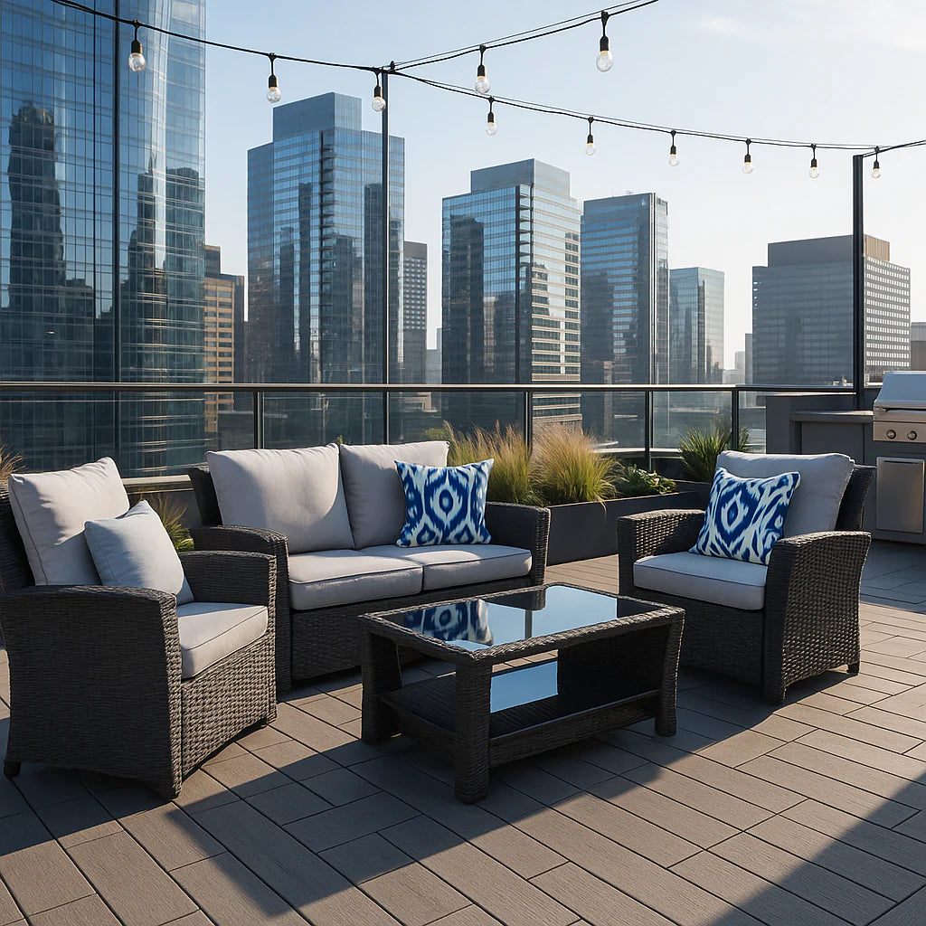 Exclusive 4-Pieces PE Rattan Wicker Outdoor Patio Furniture Set - Premium Gray Cushion Collection
