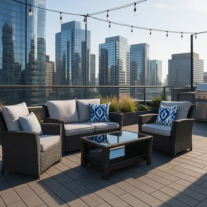 Exclusive 4-Pieces PE Rattan Wicker Outdoor Patio Furniture Set - Premium Gray Cushion Collection