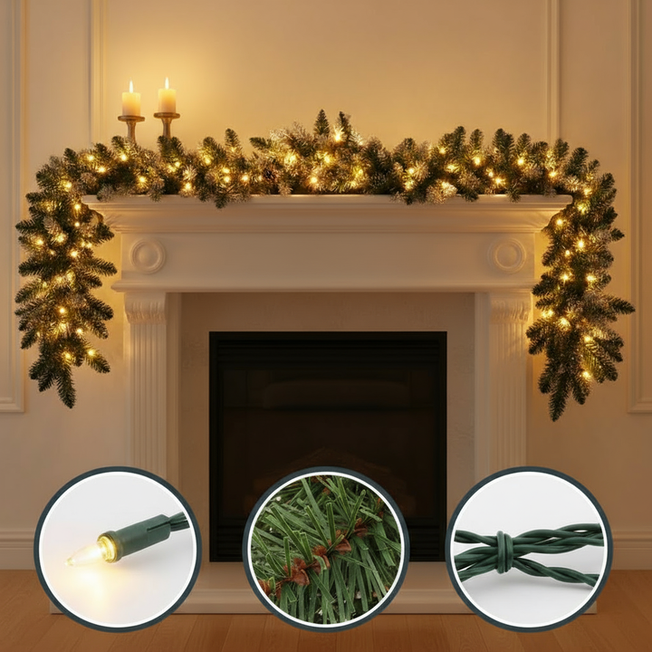 Christmas Garland with LED Lights Green 9 ft PVC
