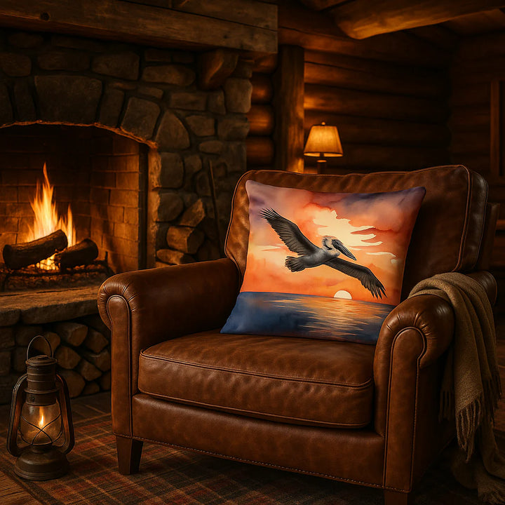 Premium 14" x 14" Pelican Fiery Sunset Throw Pillow - Machine Washable Indoor Outdoor Decorative Accent