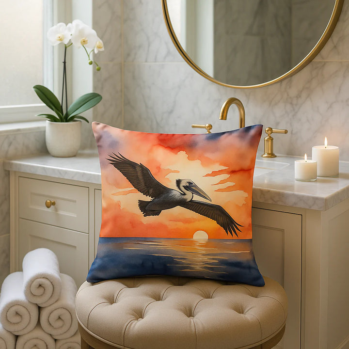 Premium 14" x 14" Pelican Fiery Sunset Throw Pillow - Machine Washable Indoor Outdoor Decorative Accent