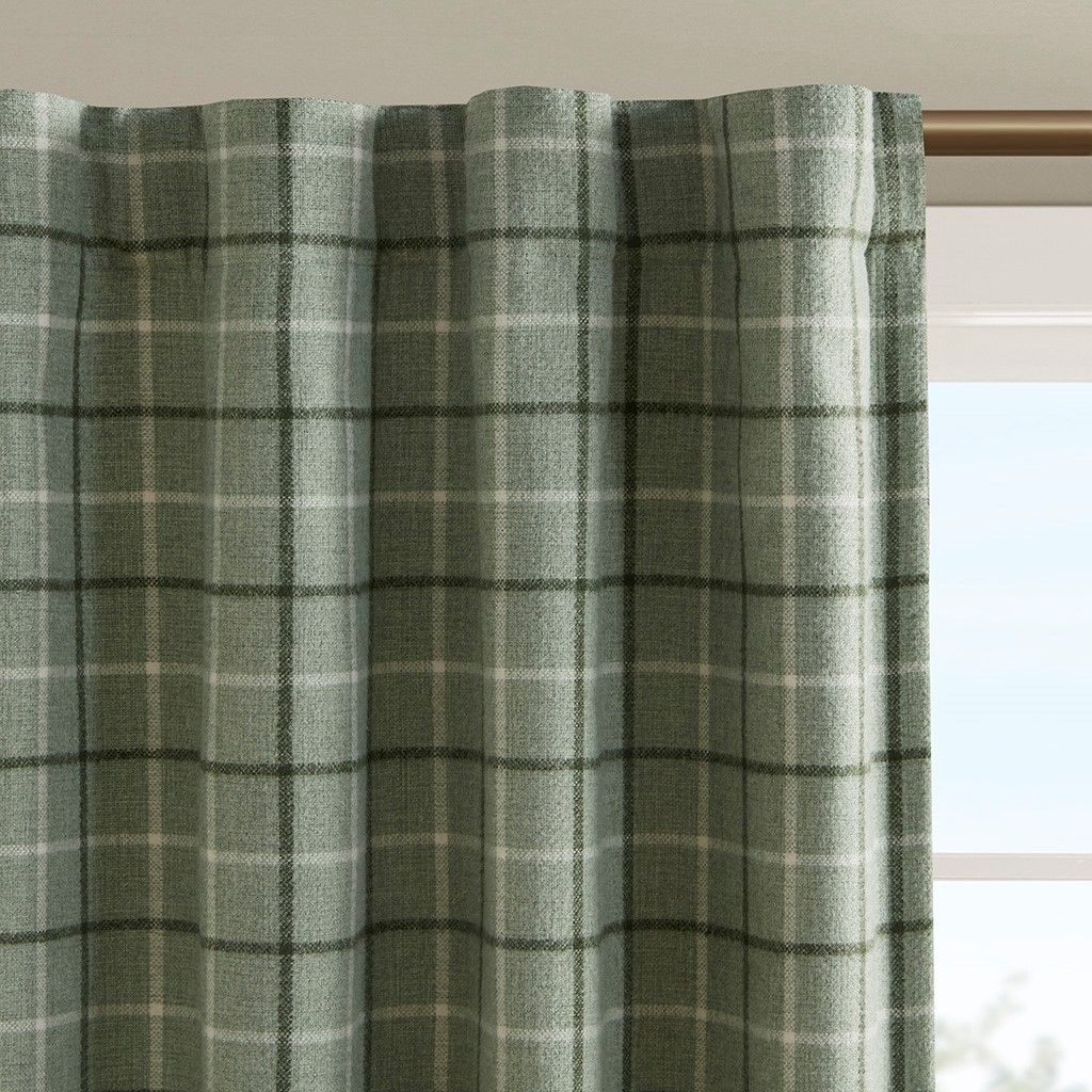 Plaid Faux Leather Tab Top Curtain Panel