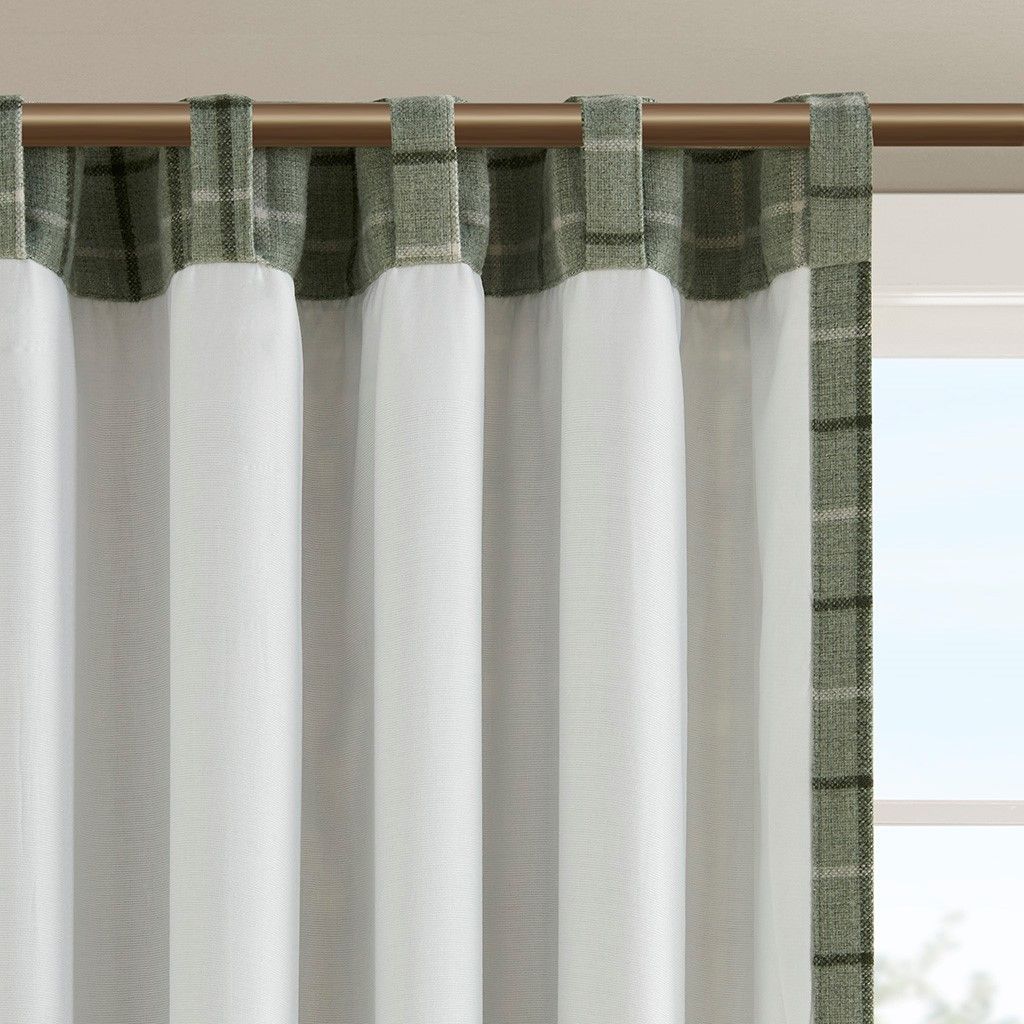 Plaid Faux Leather Tab Top Curtain Panel
