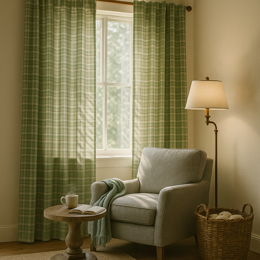 Plaid Faux Leather Tab Top Curtain Panel