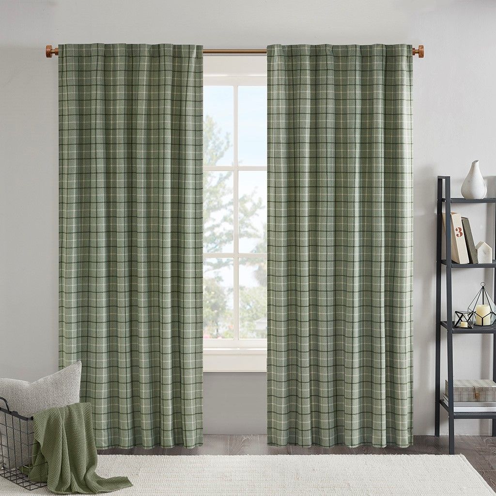 Plaid Faux Leather Tab Top Curtain Panel