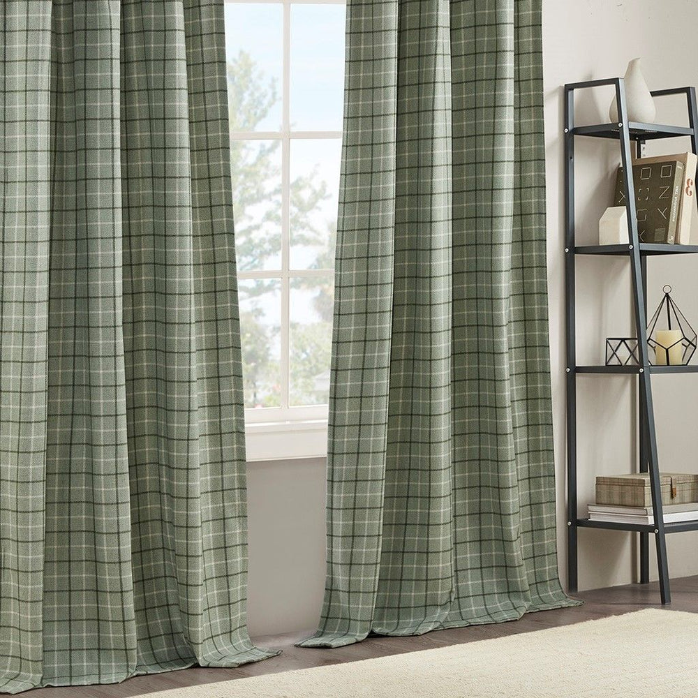 Plaid Faux Leather Tab Top Curtain Panel