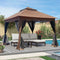 Premium 11' x 11' Pop-Up Gazebo Canopy - Instant Event Tent with Removable Zipper Netting, 2-Tier Soft Top & 4 Sandbags for Patio, Backyard, Garden & Camping in Elegant Brown