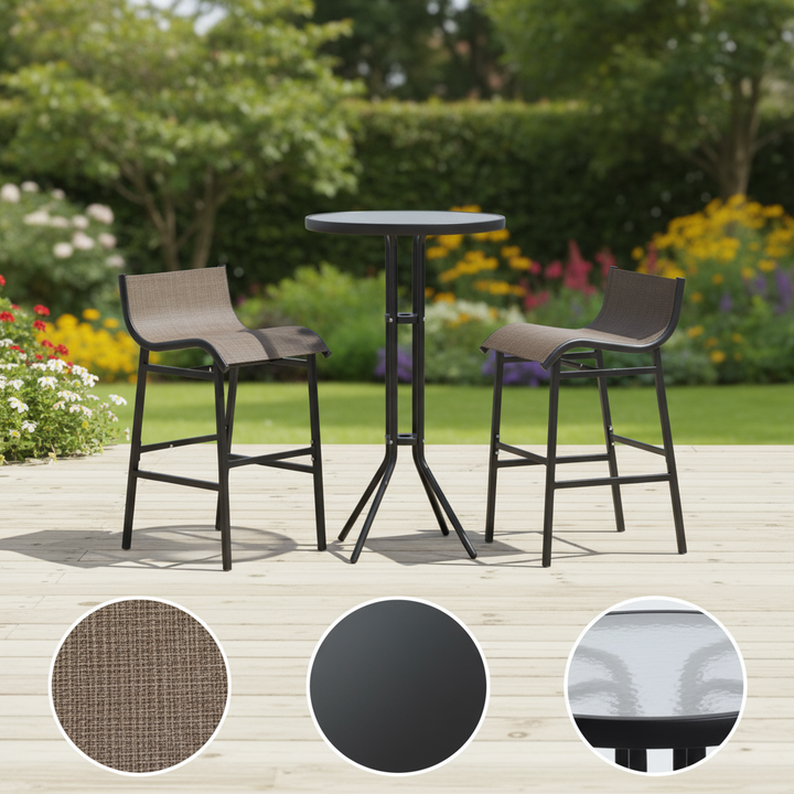 Outsunny Bistro Bliss: 3-Piece High-Top Patio Set with Round Table & 2 Bar Stools in Black/Tan