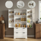 72" Modern Fluted Kitchen Pantry Cabinet with 2 Large Drawers & 8-Door Spice Rack, Freestanding Storage Organizer for Bathroom, Dining Room, Office, Entryway, White