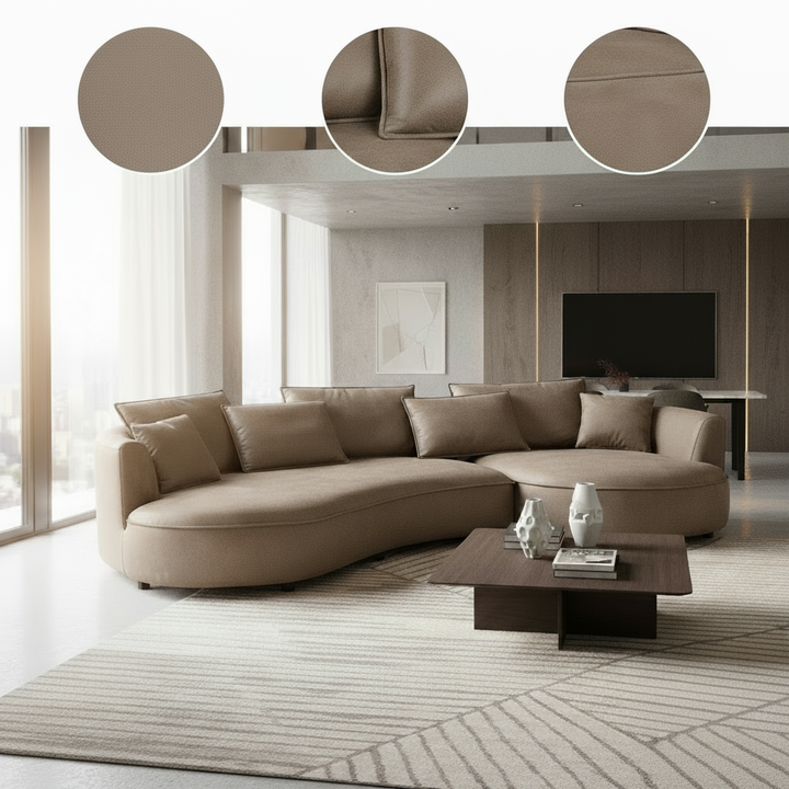 128.74 Inch Modern Sectional Curved Sofa Couch for Living Room,Leathaire Upholstered 5-Seat Sofa Couch, Technology Cloth Couch Set for Apartment Office,Brown