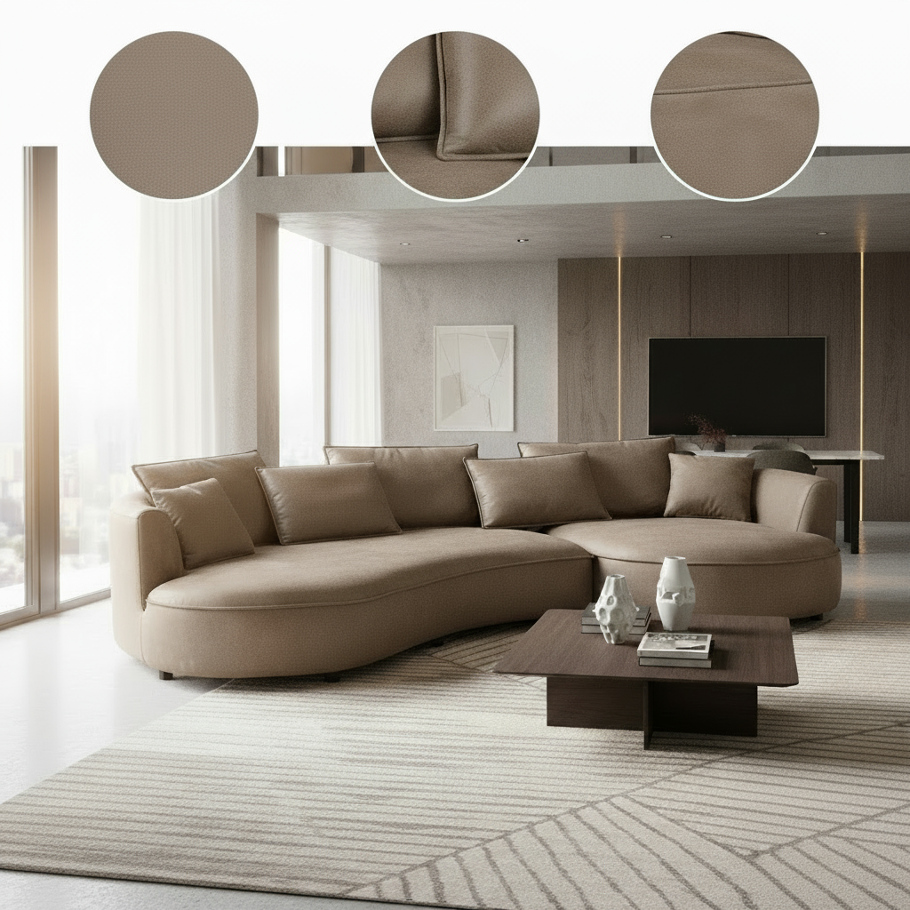 128.74 Inch Modern Sectional Curved Sofa Couch for Living Room,Leathaire Upholstered 5-Seat Sofa Couch, Technology Cloth Couch Set for Apartment Office,Brown