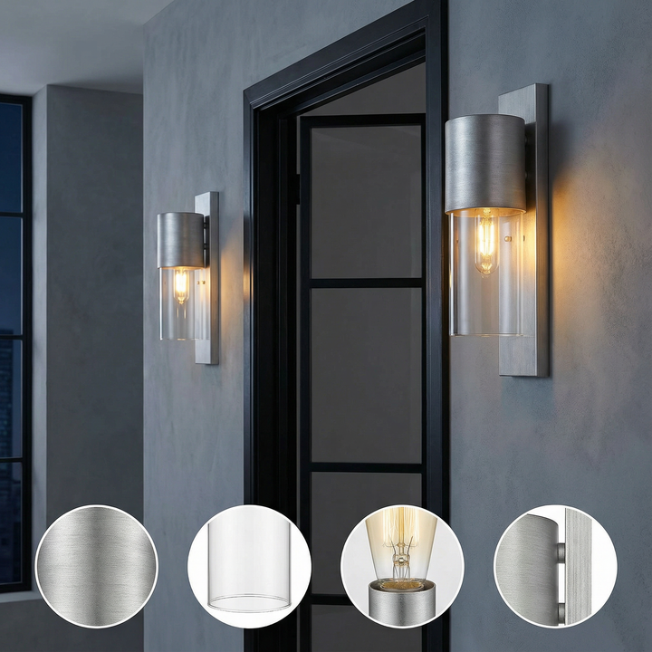 Contemporary Brushed Silver and Glass Wall Light – Modern Indoor and Outdoor Fixture | Trufairs