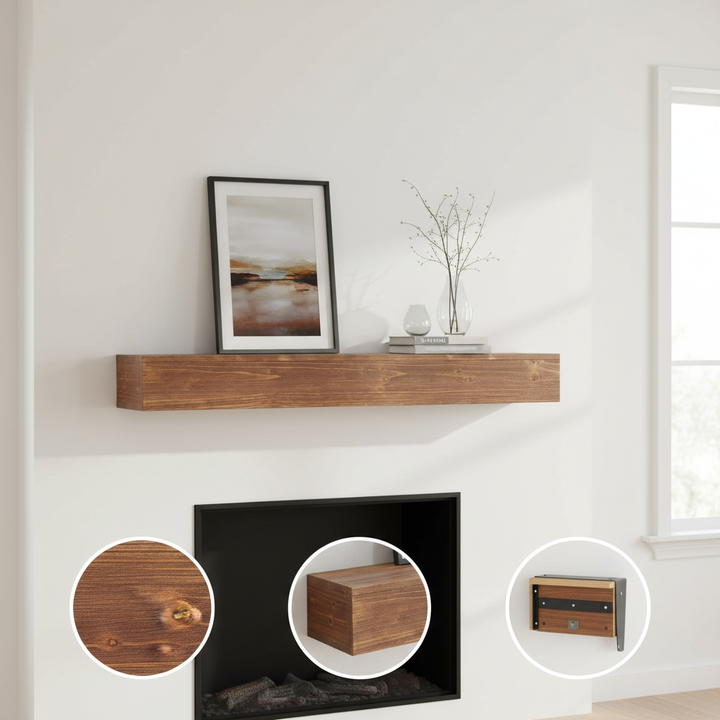 72" Rustic Wood Fireplace Mantel,Wall-Mounted & Floating Shelf for Home Decor