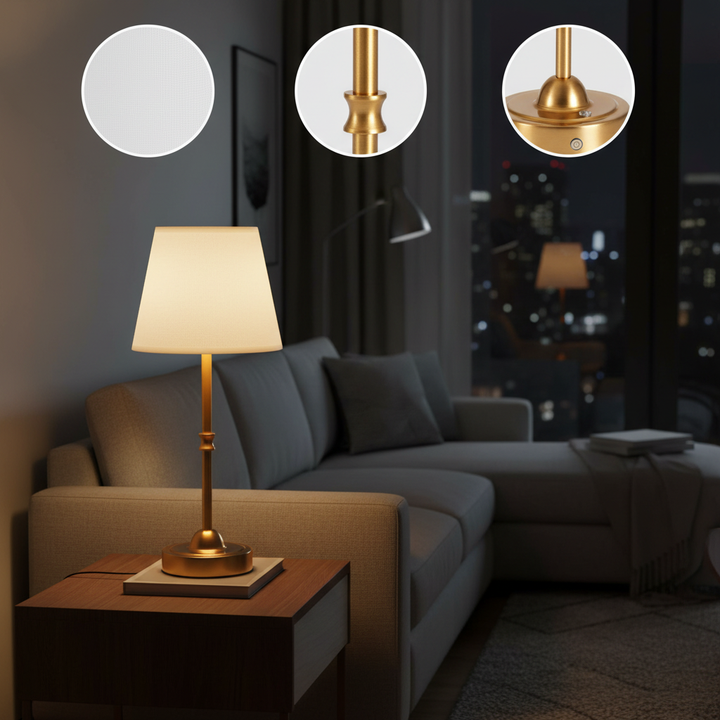 Cordless Table Lamp 5200mAh Rechargeable Battery Desk Lamp Fabric Shade Gold