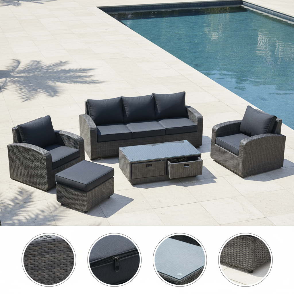 Direct Wicker 5-Piece Outdoor Rattan Furniture Patio Conversation Set with Cushion