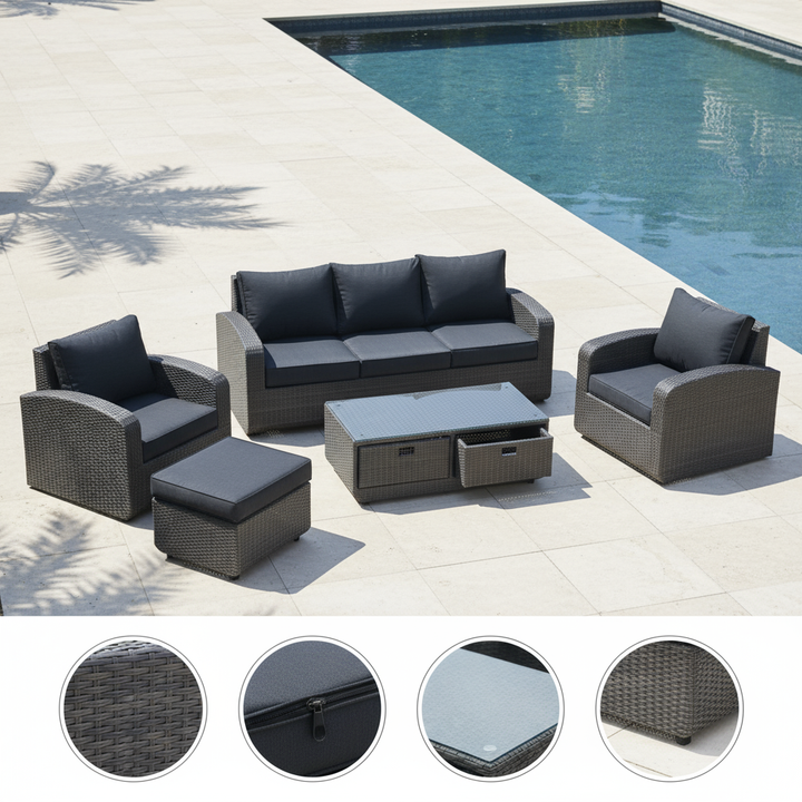 Direct Wicker 5-Piece Outdoor Rattan Furniture Patio Conversation Set with Cushion