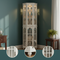 Corner Curio Cabinet with 4 Adjustable Tempered Glass Shelves and Lighting System, Solid Wood Legs,Acrylic Mirrored Back Panel(E26 light bulb not included)