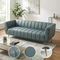LaMattina Genuine Italian Blue Leather Channel Tufted Sofa
