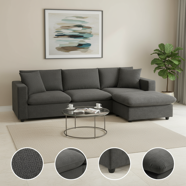 100.4*64.6”Modern Oversized Sectional Sofa with Convertible Ottoman & 2 Free Pillows | Trufairs