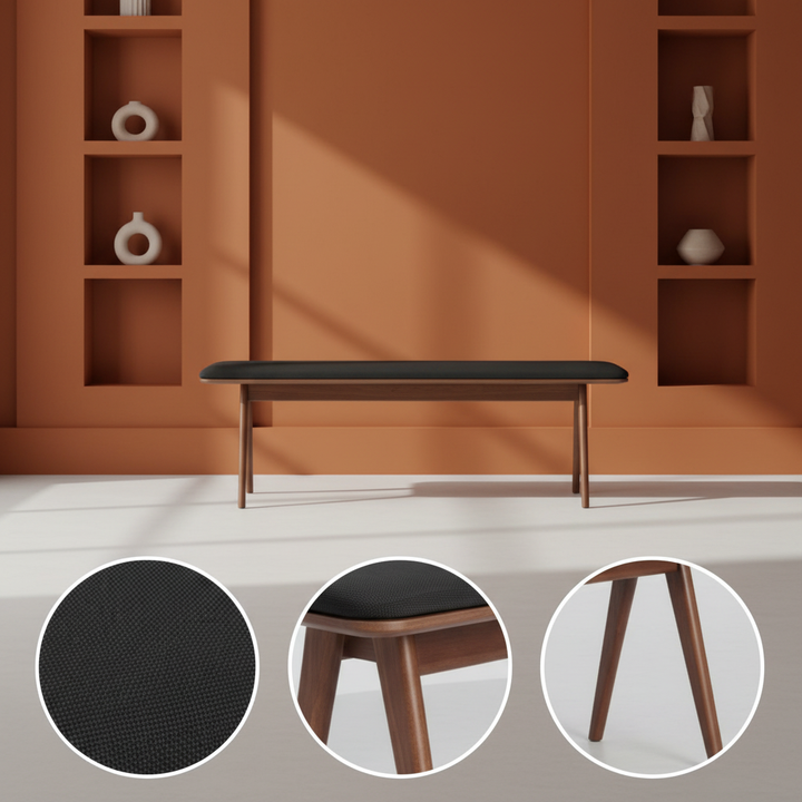 Modern Utility Bench – Black Comfort & Walnut Finish | Designer Bench | Trufairs
