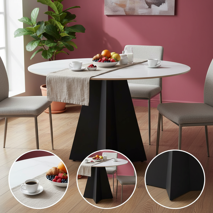 Izar Dining Table White – Modern Faux Marble Round Table | Dining Table | Trufairs