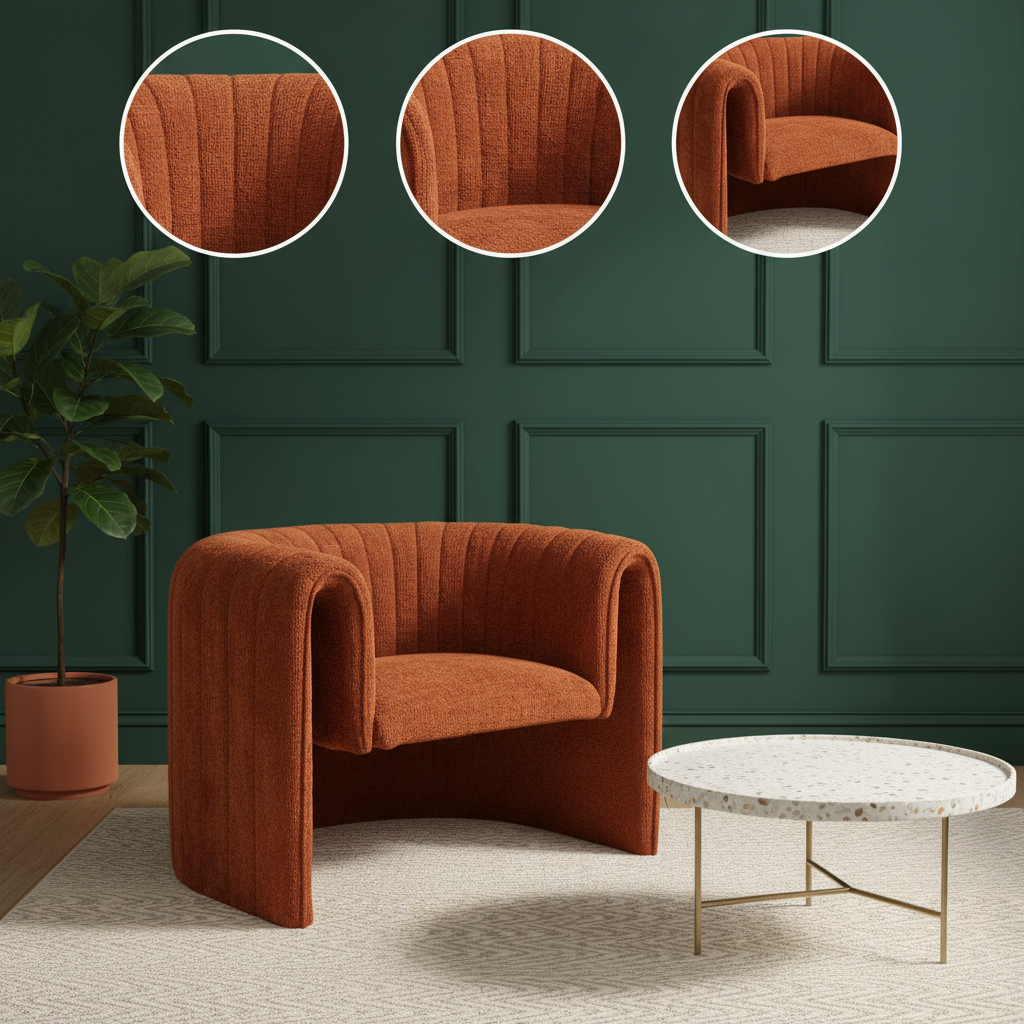 Modern Comfort Accent Chair – Sherpa Upholstery | Designer Orange Seating | Trufairs