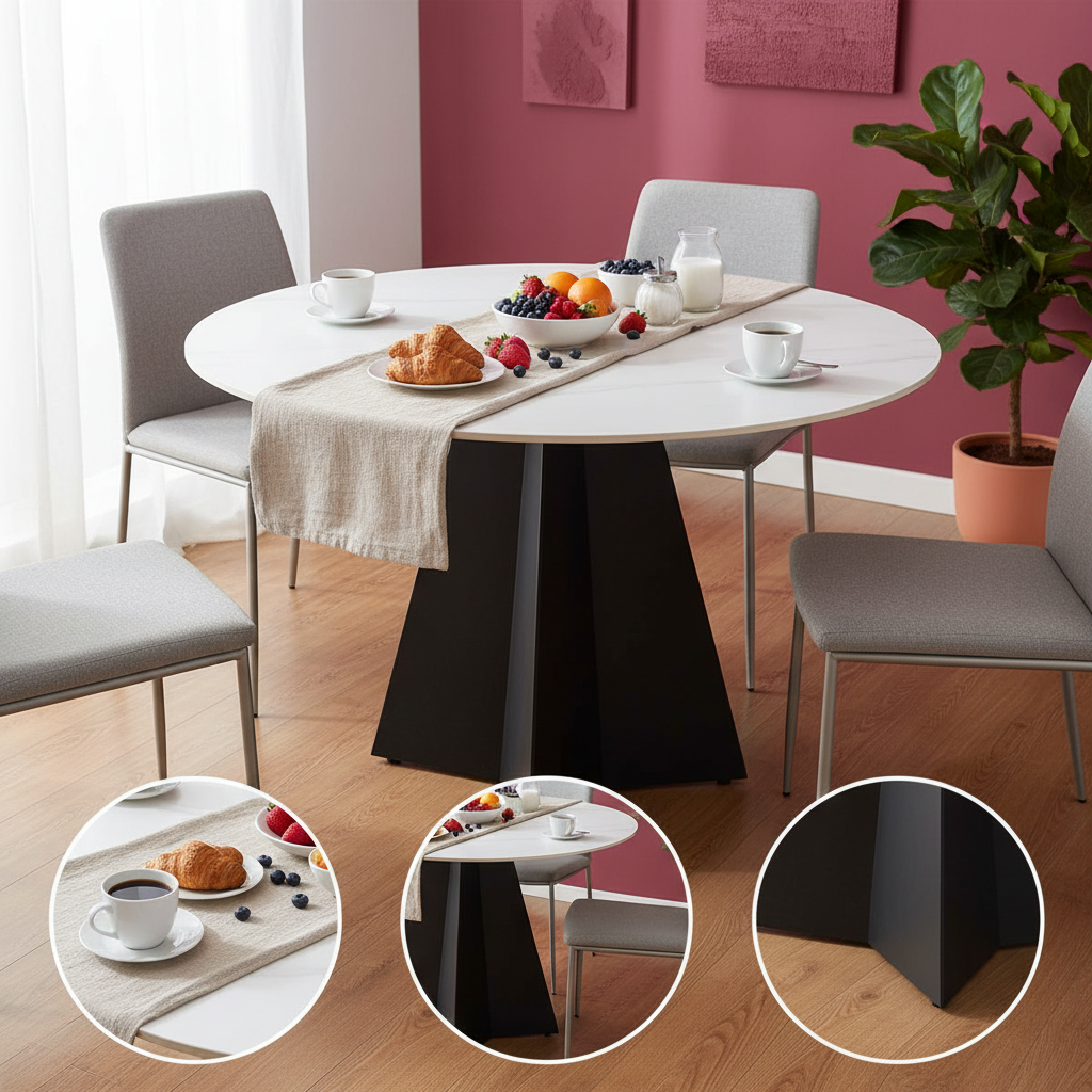 Izar Dining Table White – Modern Faux Marble Round Table | Dining Table | Trufairs