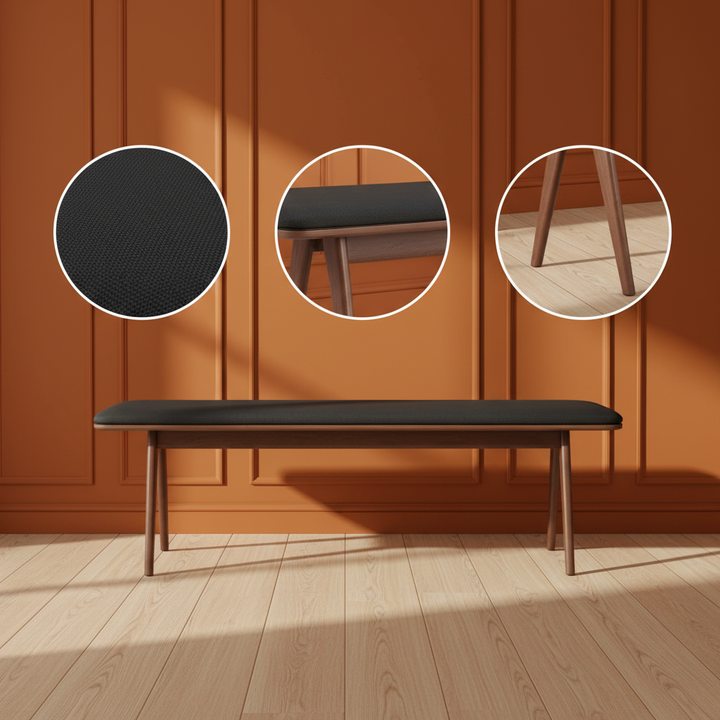 Modern Utility Bench – Black Comfort & Walnut Finish | Designer Bench | Trufairs